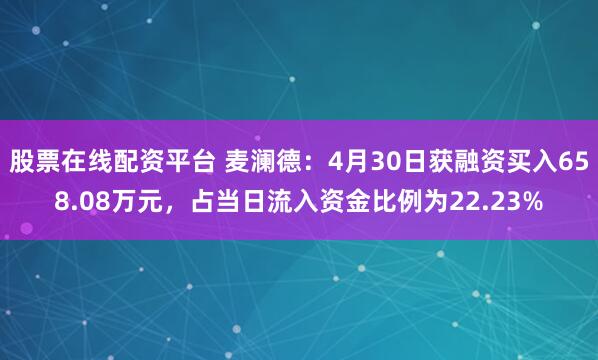 股票在线配资平台 麦澜德：4月30日获融资买入658.08万元，占当日流入资金比例为22.23%